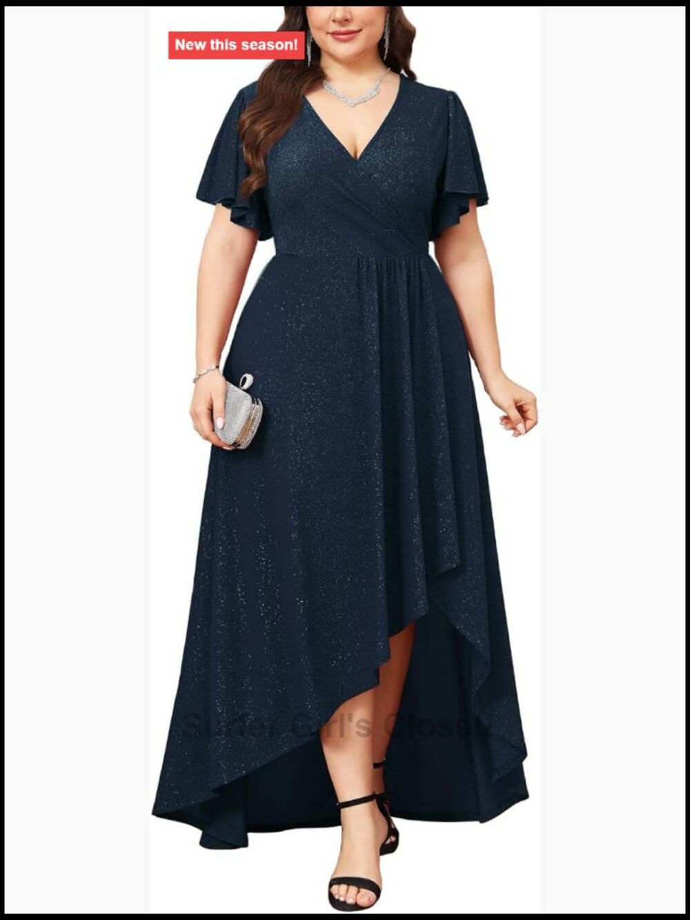 Sparkly Wrap V-Neck Maxi Dress Plus Size with Slit